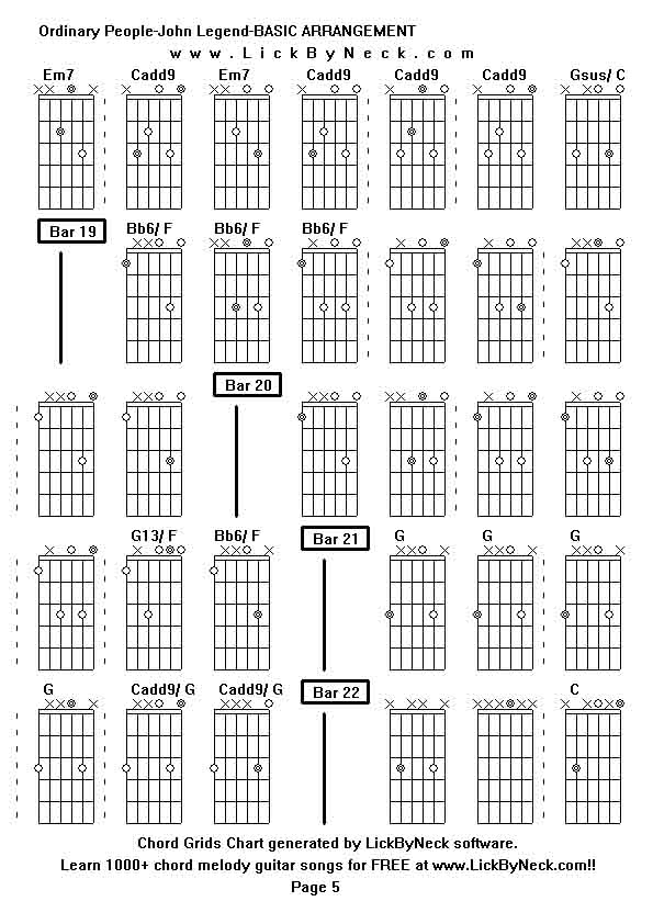 Chord Grids Chart of chord melody fingerstyle guitar song-Ordinary People-John Legend-BASIC ARRANGEMENT,generated by LickByNeck software.